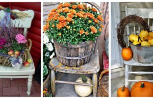 Verwandeln Sie einen alten Stuhl in eine schöne Herbstdekoration – 20+ Inspirationen
