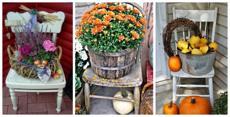 Verwandeln Sie einen alten Stuhl in eine schöne Herbstdekoration – 20+ Inspirationen