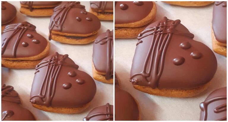 Lebkuchen mit Schokoladenglasur, gefüllt mit Marmelade