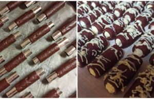 Dunkle Tuben gefüllt mit leckerer Creme – Weihnachtssüßigkeiten