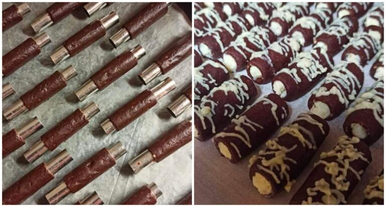 Dunkle Tuben gefüllt mit leckerer Creme – Weihnachtssüßigkeiten