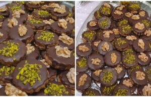 Kakao-Linzer mit Kaffeesahne und Schokoglasur