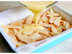 Leckerer Apfelkuchen: der Teig ist in 5 Minuten fertig, einfach in die Form füllen und mit Äpfeln bestreuen