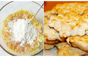 Hähnchenschnitzel mit Käse in Sauerrahmteig
