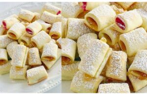 Schnelle Sauerrahmbrötchen: einfach mit Marmelade füllen, aufrollen und schon haben Sie die perfekte Leckerei für Ihren Kaffee!