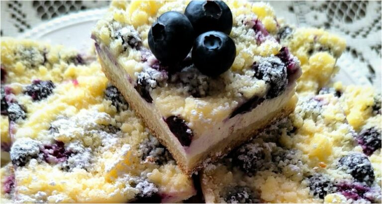 Zarter Butterkuchen mit Quark, Heidelbeeren und klassischer Streusel
