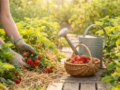 Damit Erdbeeren nicht faulen und honigsüß werden: 4 Regeln für richtiges Mulchen und Gießen im Mai und Juni Erdbeeren im Beet mit Mulch für gesunde und süße Früchte