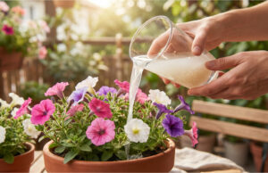 Das Geheimnis der Nachbarin: Was in die Gießkanne für Geranien und Petunien gehört, damit sie bis zum Herbst üppig blühen Verwendung von Reiswasser als Gießhilfe für Petunien