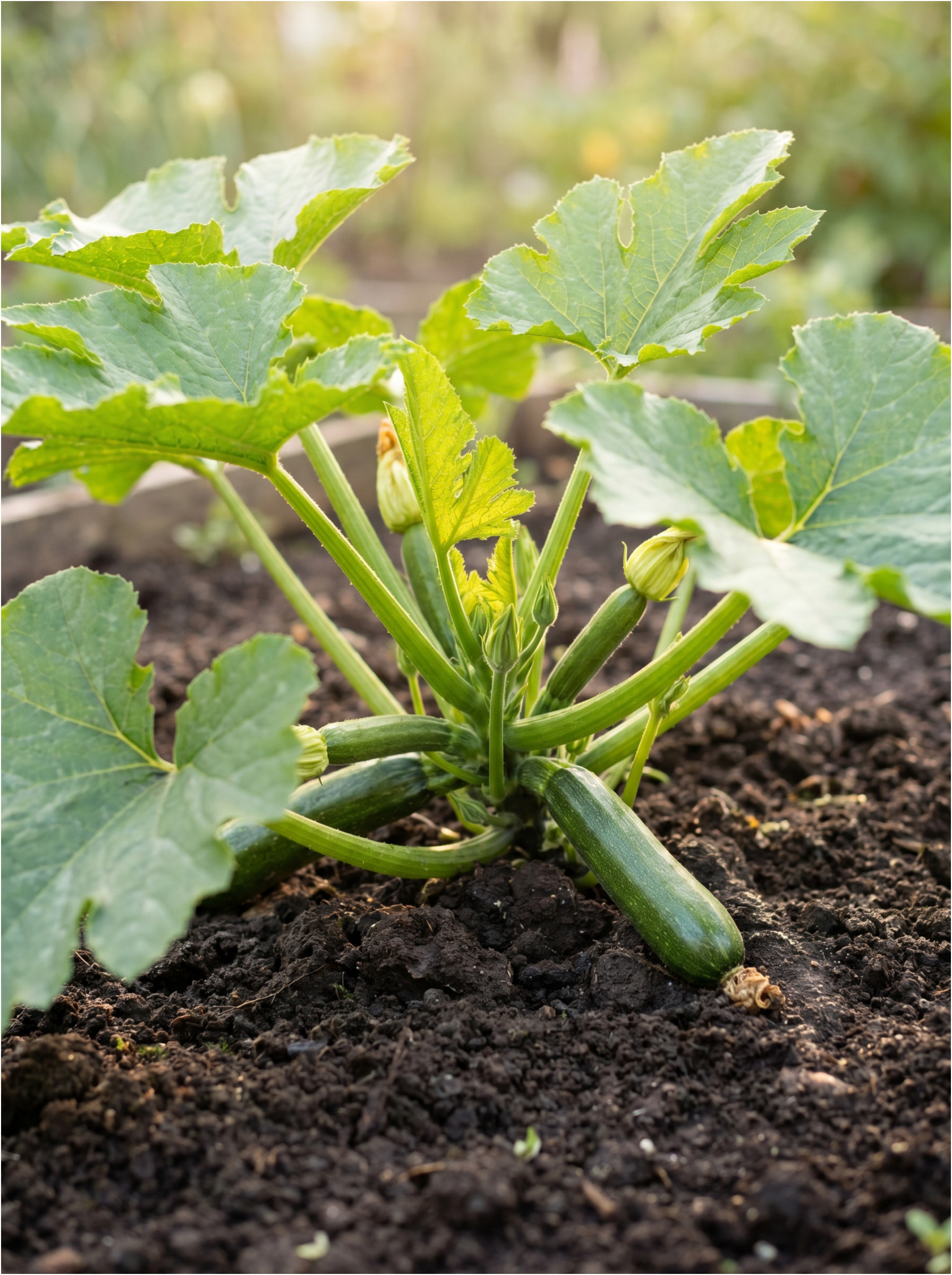 Wachsende Zucchini im Garten.