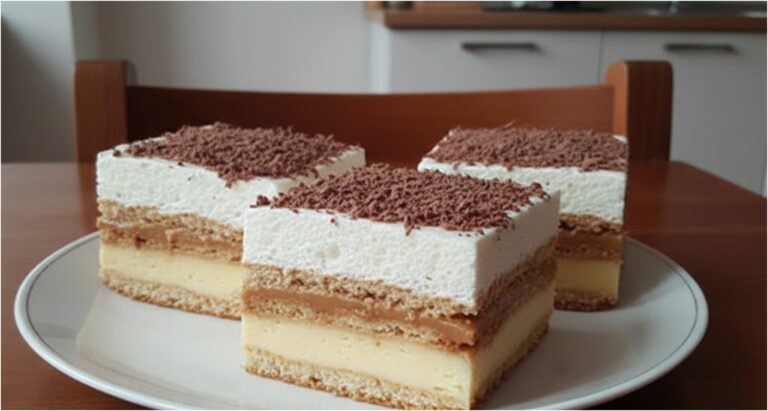 Ungebackene 3BIT-Schnitten: Rezept für ein Karamell-Vanille-Dessert ohne Backen mit Butterkeksen und Sahne