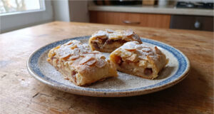 Apfelstrudel mit Mohn: Zarter Quarkteig und saftige Füllung Apfelstrudel mit Mohn und Mandeln auf Quarkteig