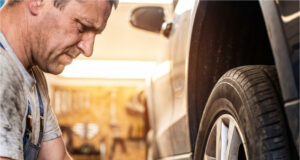 In der Werkstatt wurde beim Reifenwechsel das Gewinde an meinem Radbolzen beschädigt – die Schuld wurde auf mein altes Auto geschoben Belebte Reifenwerkstatt während des Frühjahrsreifenwechsels.