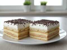 Buntes Vergnügen ohne Backofen: Ungebackene Bingo-Schnitten mit Bananen-, Karamell- und Vanillepudding Bingo-Schnitten aus Keksen: Dreifarbiges Puddingdessert ohne Backen