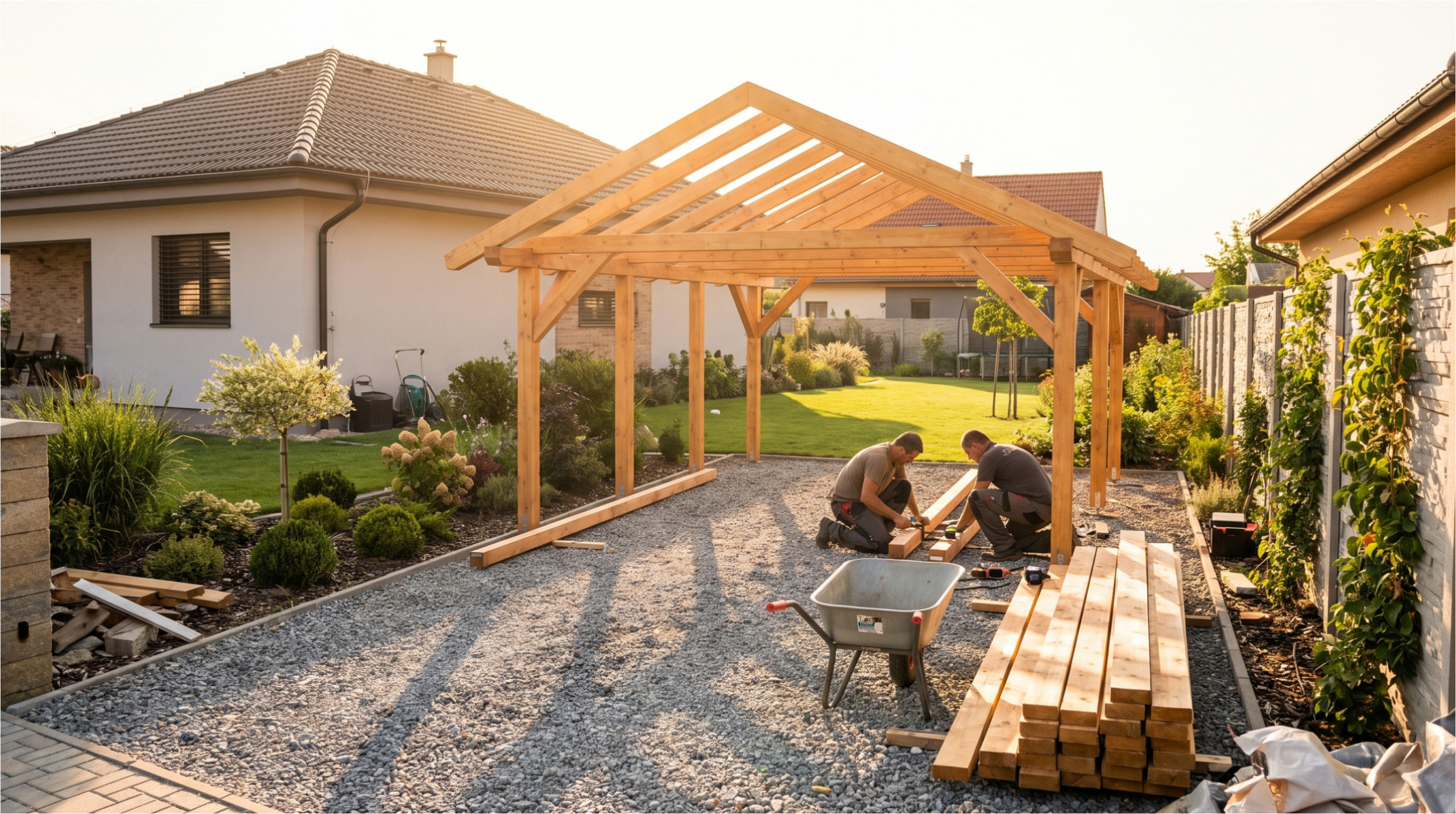 Carport im Bauprozess.