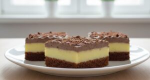 Schnitten mit Eierlikör, echter Pariser Sahne und Kakaobiskuit Luxuriöse Schnitten mit Eierlikör und Pariser Schlagsahne wie aus der Konditorei