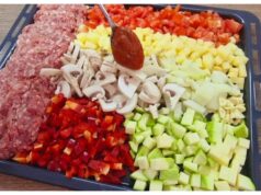 Westböhmisches Blitzgericht: Schnelles Ofen-Abendessen mit saftigem Hackfleisch, knackigem Gemüse und geschmolzenem Käse Hackfleisch-Gemüse-Mischung im Ofen