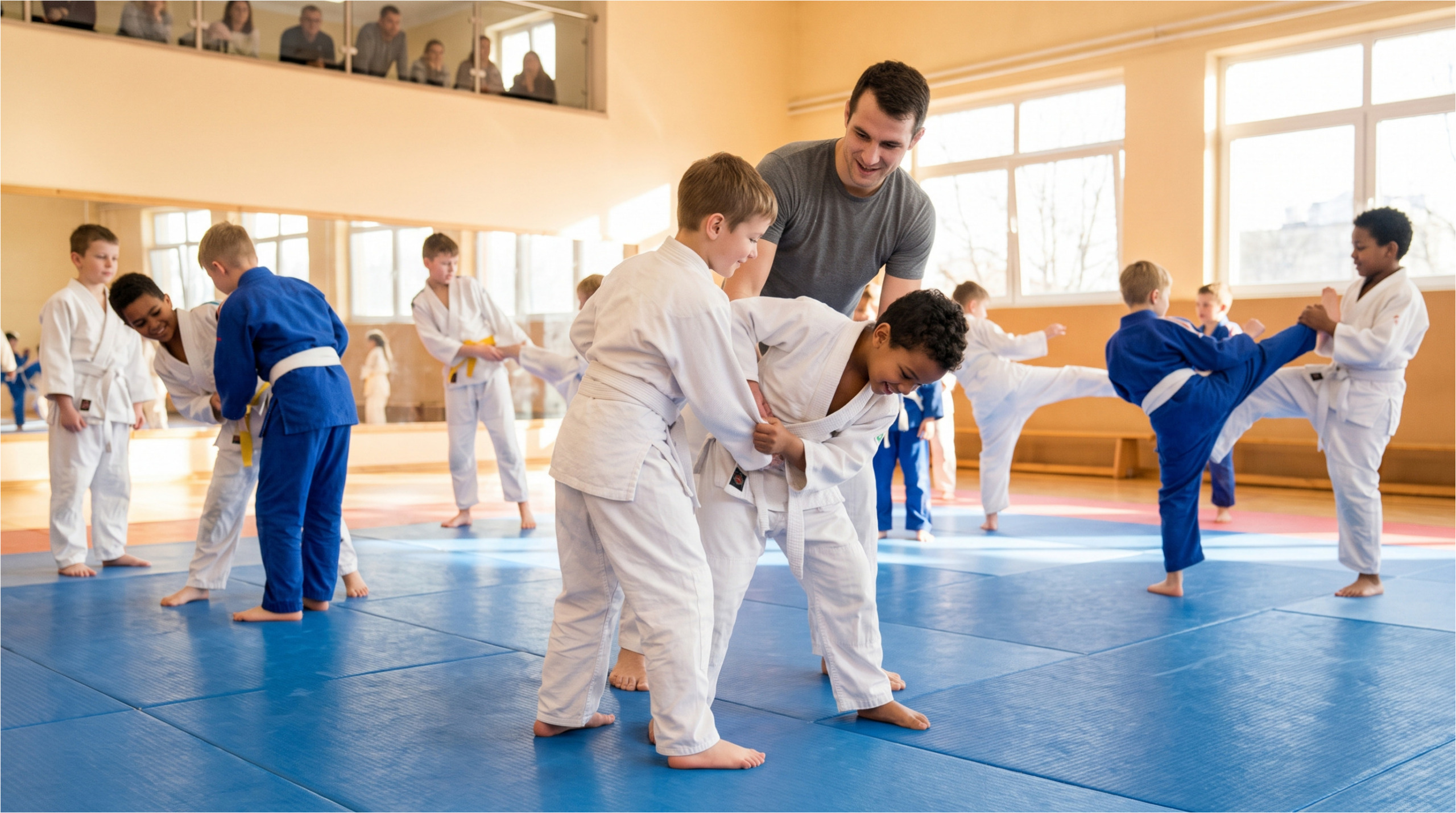 Kinder freuen sich beim Kampfsporttraining