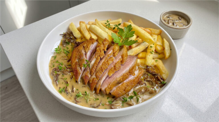 Knusprige Entenbrust mit Pfifferlingen: Cremige Sauce und einfaches Finish im Ofen