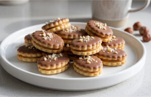 Mandel-Ovale: Zartes Weihnachtsgebäck mit Lotus-Creme und Schokoladendekor Mandel-Ovale mit Schokolade und Mandeln
