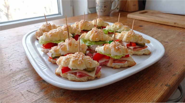 Herzhafte Mini-Croissants aus Blätterteig: Schnelles Fingerfood mit Füllung nach Wahl