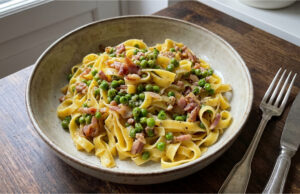 Nudeln mit Sauerrahm und Speck: Cremiges Mittagessen in 15 Minuten Cremige Nudeln mit Speck und Sauerrahm