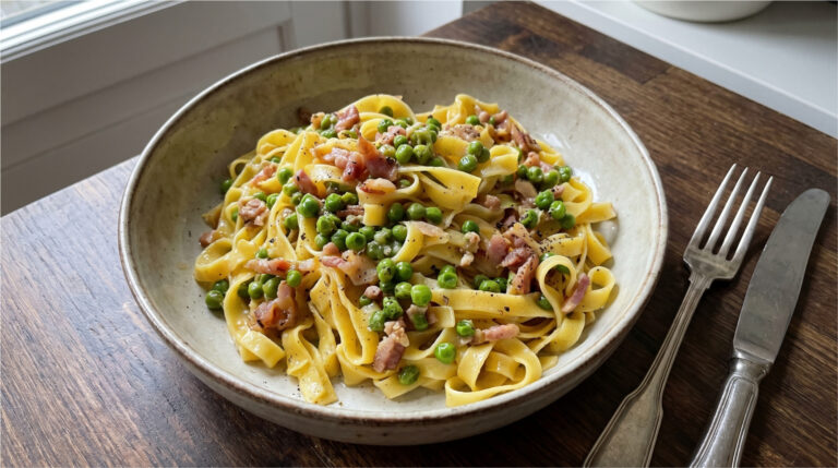 Nudeln mit Sauerrahm und Speck: Cremiges Mittagessen in 15 Minuten