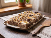Nuss-Schnitten mit zartem Creme: Saftiges Dessert für ein gemütliches Kaffeetreffen Nuss-Schnitten mit Creme und gehackten Nüssen