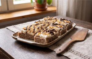 Nuss-Schnitten mit zartem Creme: Saftiges Dessert für ein gemütliches Kaffeetreffen Nuss-Schnitten mit Creme und gehackten Nüssen