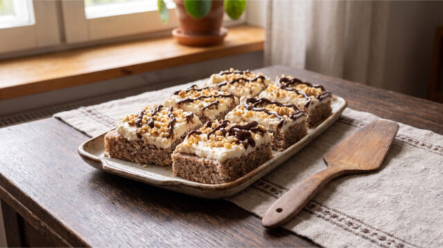 nuss-schnitten-creme-nuesse Nuss-Schnitten mit Creme und gehackten Nüssen
