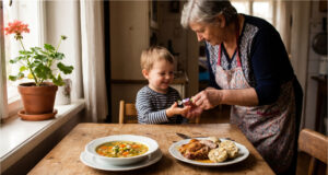 Oma gibt den Kindern heimlich Süßigkeiten – als ich sie darauf ansprach, spielte sie das Opfer Oma gibt dem Kind heimlich eine Süßigkeit.
