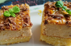 Pudding-Dessert mit Karamellglasur: Saftiger Boden und zarte Buttercreme Pudding-Dessert mit Karamellglasur, saftiger Boden und zarte Buttercreme