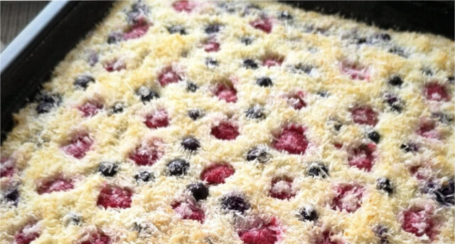 raffaello-schnitten-himbeeren-heidelbeeren-kokoskuchen-sahne-625 Raffaello-Schnitten mit Himbeeren und Heidelbeeren – saftiger Kokoskuchen mit Sahne