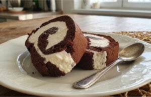 Sahne-Kakao-Biskuitrolle ohne Mehl: Leichtes Dessert mit Zitronencreme Sahne-Kakao-Biskuitrolle ohne Mehl mit Zitronencreme