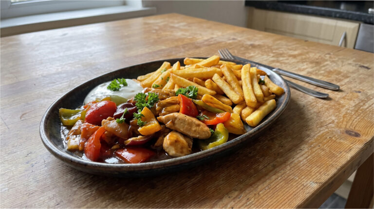 Schnelle Hähnchenpfanne mit Gemüse: Blitzschnelles Mittagessen mit knusprigen Ofenpommes