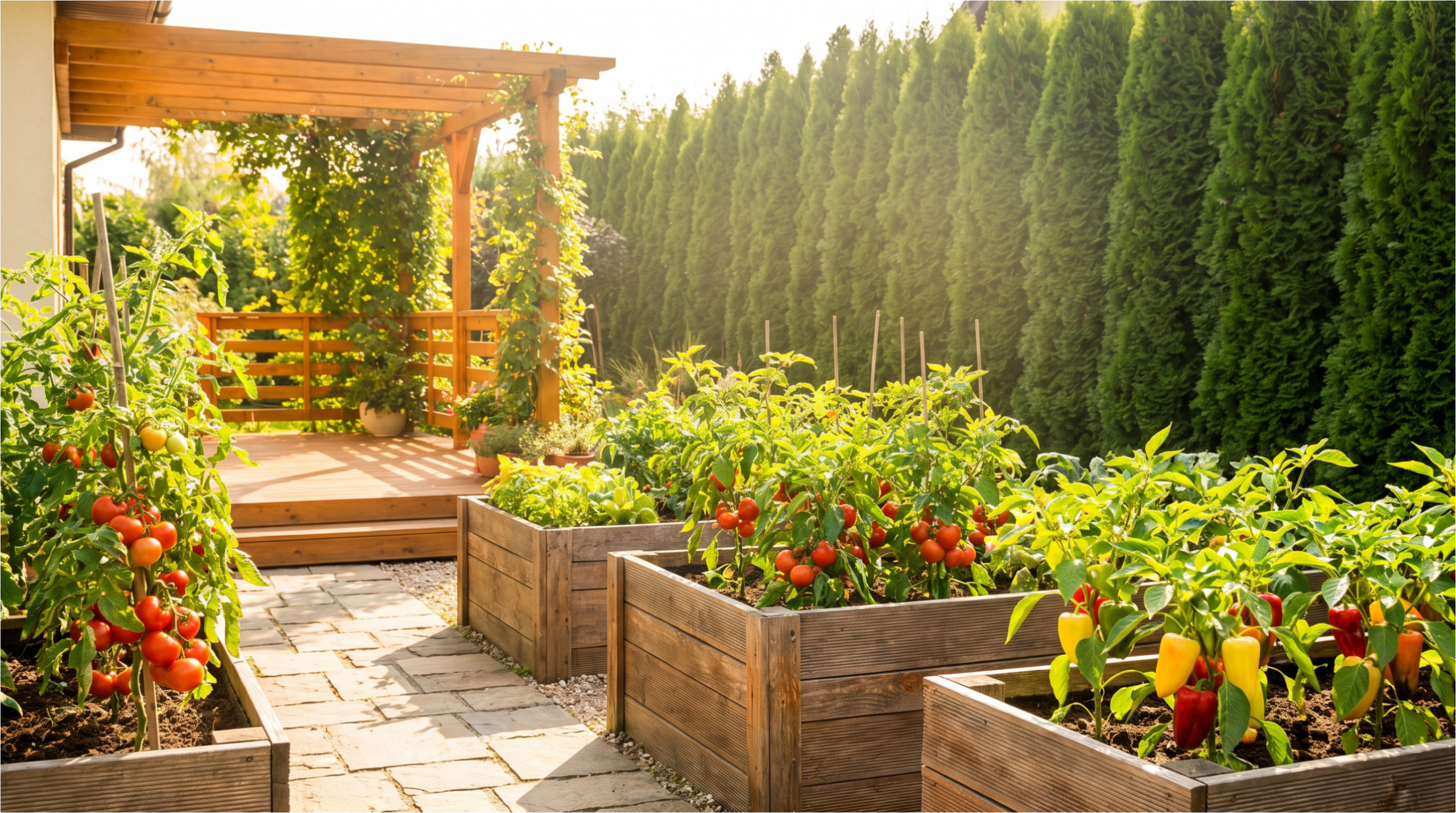 Unser Garten voller Sonne und Ernte.
