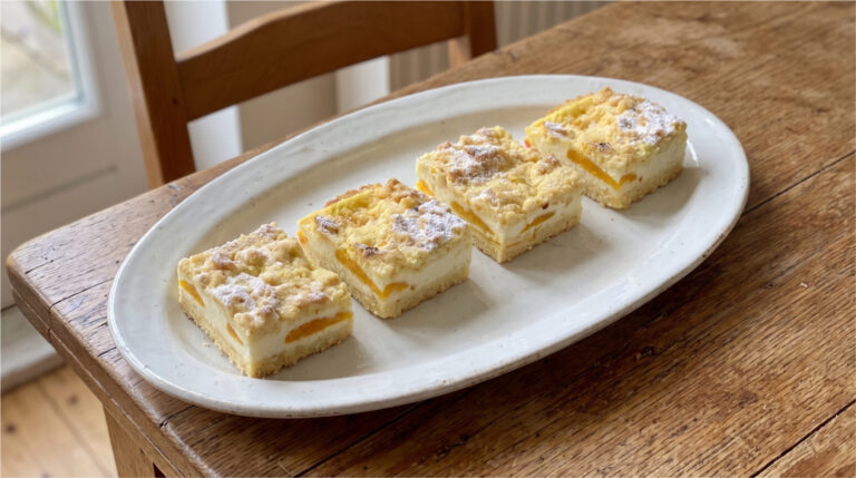 Geriebene Linzer Schnitten mit Quark und Obst: Zarter Teig und luftige Füllung