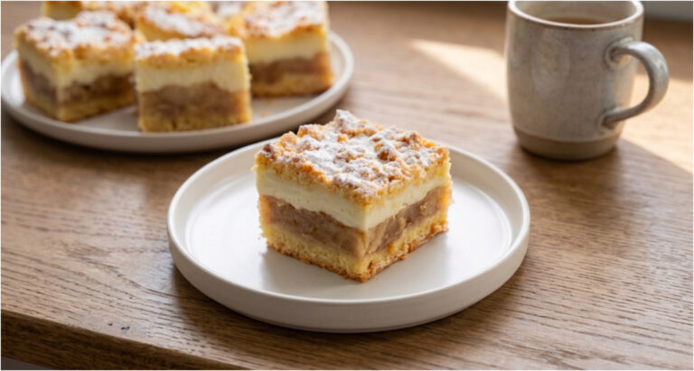 Apfelkuchen mit Pudding: Zarter geriebener Teig und saftige Zimtfüllung