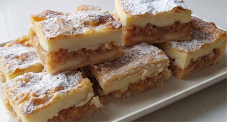 Cremiger Apfelkuchen aus Blätterteig: Saftige Schnitten mit Pudding ohne langwierige Zubereitung
