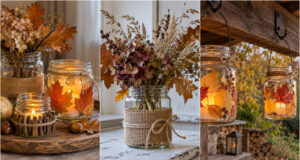 Einmachgläser nicht wegwerfen: 20 herbstliche Deko-Ideen für ein gemütliches Zuhause Herbstliches Windlicht aus Einmachglas mit Blättern und Zapfen