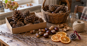Für Weihnachten vorsorgen: Was Sie jetzt schon sammeln und für schöne selbstgemachte Dekorationen aufbewahren sollten Materialien für selbstgemachte Weihnachtsdeko – Zapfen, Zweige und Nüsse