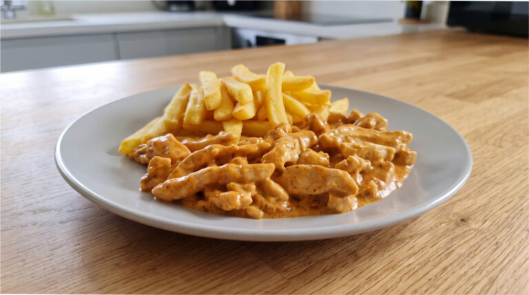 Hähnchenstreifen in Sahnesoße: Schnelles One-Pan-Abendessen mit mildem Geschmack