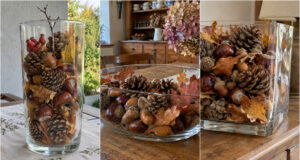 Herbstdekoration für Faule: 20 Ideen, für die du nur ein Glasgefäß und ein paar Schätze aus dem Wald brauchst Herbstliche Glasdeko: Zapfen, Kastanien und Blätter im Vorratsglas