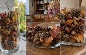 Herbstdekoration für Faule: 20 Ideen, für die du nur ein Glasgefäß und ein paar Schätze aus dem Wald brauchst Herbstliche Glasdeko: Zapfen, Kastanien und Blätter im Vorratsglas