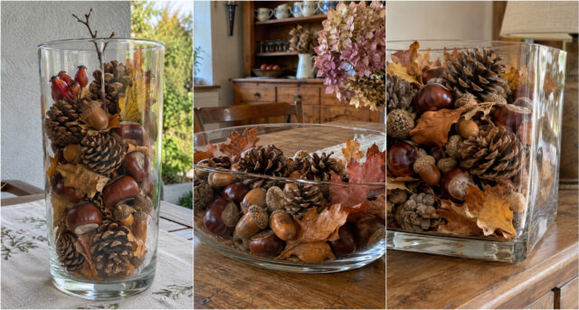 herbstdeko-glas-zapfen-kastanien-blatter-139 Herbstliche Glasdeko: Zapfen, Kastanien und Blätter im Vorratsglas