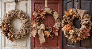 Einfaches Juteband und etwas Kleber: Herbstkranz für die Tür in einem Nachmittag selbst gemacht Herbstkranz aus Jute mit Naturmaterialien