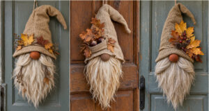 Vergessen Sie dieses Jahr den klassischen Türkranz: Basteln Sie einen herbstlichen Wichtel aus Jute und Blättern Herbstlicher Wichtel aus Jute und Blättern als Türdeko