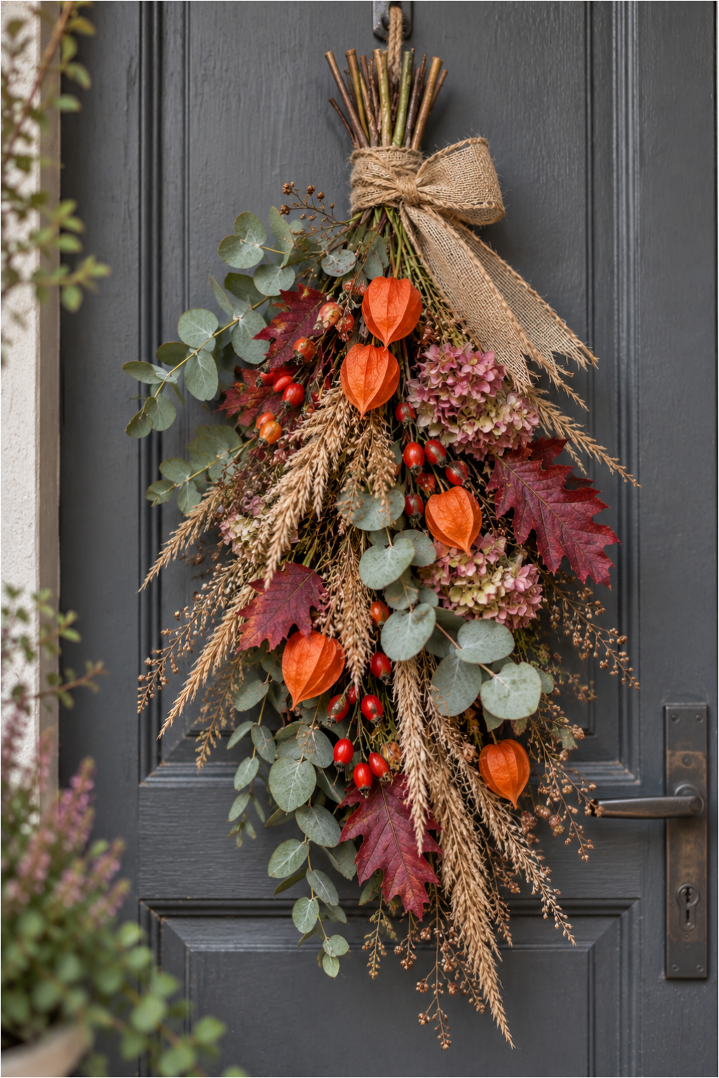 Místo věnce pověste na dveře podzimní kytici: 20 krásných nápadů z listí, šípků a sušených květů