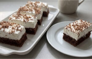 Kakaoschnitten mit Schlagsahne und Sauerrahm: Saftiger Kuchen mit zarter Creme Kakaoschnitten mit Schlagsahne und Sauerrahm – einfacher Kuchen, der jeden begeistert