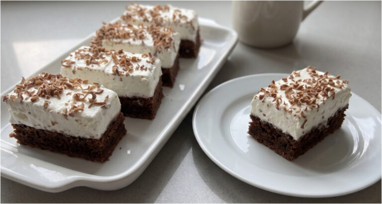 Kakaoschnitten mit Schlagsahne und Sauerrahm: Saftiger Kuchen mit zarter Creme