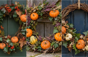 Kürbisse gehören nicht nur aufs Fensterbrett: 20 wunderschöne herbstliche Kränze, die Sie selbst basteln möchten Herbstkranz mit kleinen Kürbissen und Naturmaterialien